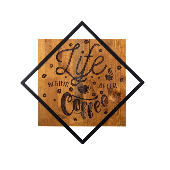 Wallity Life Begins After Coffee Escultura de pared en nogal y negro Wallity Life Begins After Coffee Escultura de pared en nogal y negro